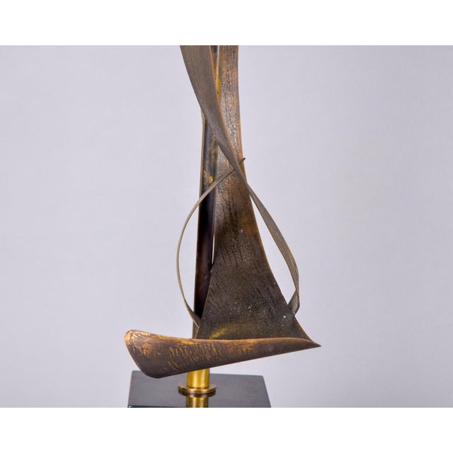 Bronze Pair Vintage Italian Brutalist Style Lamps With White Shades For Sale - Image 8 of 10