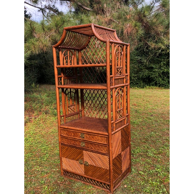 Vintage Rattan Chinoiserie Pagoda Etagere For Sale - Image 10 of 11