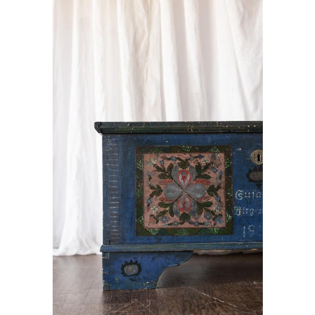 Antique Hand Painted Chest in Blue With Floral Motifs For Sale - Image 9 of 18
