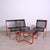 Beautiful mid-century design outdoor set, consisting of two armchairs and a coffee table, seats and black top in curved...