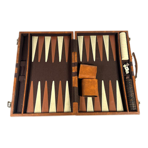 Vintage Leather Backgammon Set Complete With Dice Cups Mid-Century Game