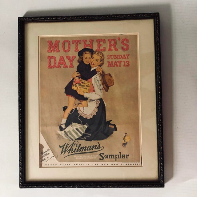 1950s 1951 Whitman's Candy Samplers Costume Frame Mom & Child Print Advertising For Sale - Image 5 of 5