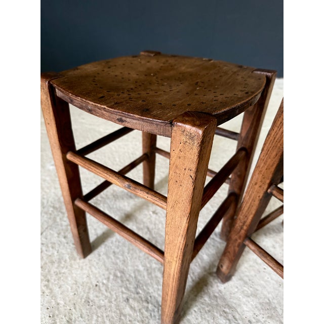 Brown Vintage French Country Bistro Low Stools, 1930s, Set of 2 For Sale - Image 8 of 15