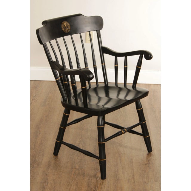 High Quality Black Painted Wood Windsor Arm Chair with Stenciled Gold Academia Crest