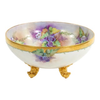 Beautifully Hand Painted / Gilt French Porcelain Footed Centerpiece / Punch Bowl For Sale