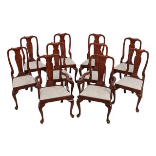 Set of 10 Henkel Harris Cherry Queen Anne Dining Room Chairs For Sale