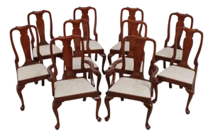 Set of 10 Henkel Harris Cherry Queen Anne Dining Room Chairs