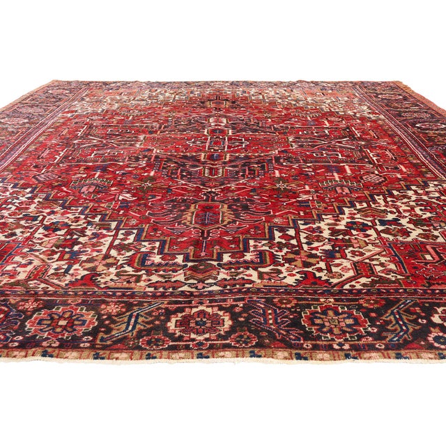 Mid-Century Modern Antique Persian Heriz Rug - 11'07 X 14'01 For Sale - Image 3 of 9