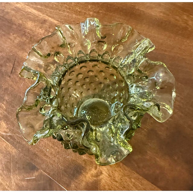 This is a vintage Fenton Art Glass rose bowl, distinguishable by its classic “Hobnail” pattern and the characteristic...