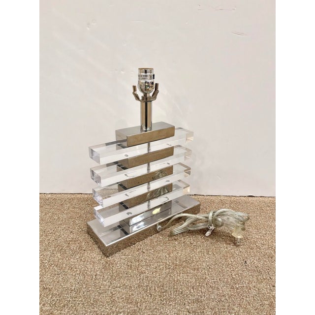 Claro Modern Lamp Acrylic / Nickel For Sale - Image 4 of 4