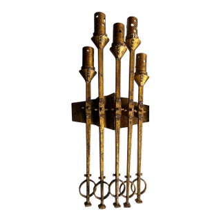 Brutalist Wrought Iron Spanish Wall Sconce in Gilt Tole For Sale