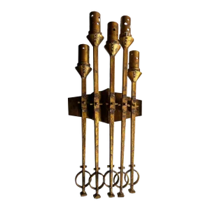 Brutalist Wrought Iron Spanish Wall Sconce in Gilt Tole
