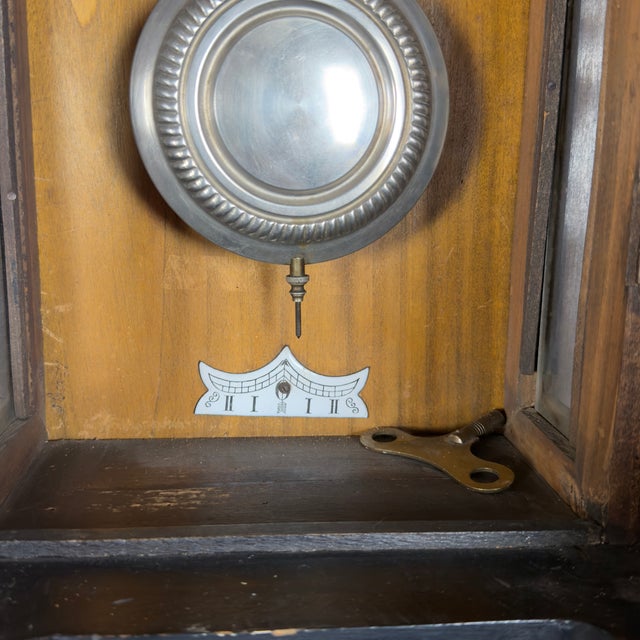 Early 20th Century Antique Wooden Mechanical Pendulum Wall Clock with Mirrors For Sale - Image 9 of 13