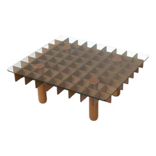 Mid-Century Wood and Glass Coffee Table in the style of Gianfranco Frattini, 1970 For Sale