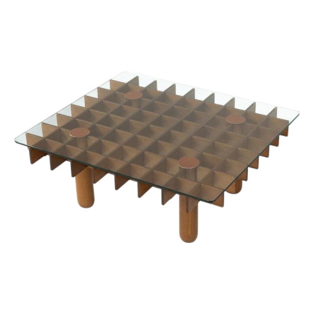 Mid-Century Wood and Glass Coffee Table in the style of Gianfranco Frattini, 1970 For Sale