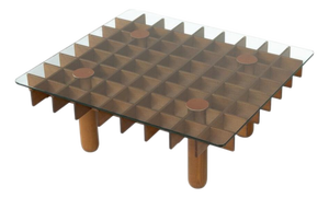 Mid-Century Wood and Glass Coffee Table in the style of Gianfranco Frattini, 1970