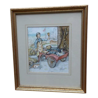Anthony Palmer, Impressionist Painting of a Fish Seller, 1980, Watercolour For Sale