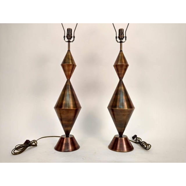 2010s Handcrafted Brass Conical Table Lamps - A Pair For Sale - Image 5 of 7