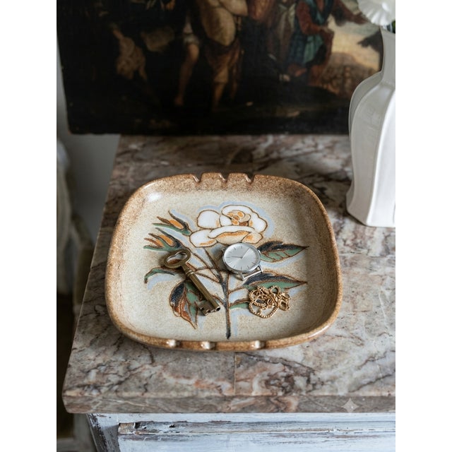 A striking and substantial mid-century Italian art pottery dish, beautifully reimagined as a large ceramic catchall,...