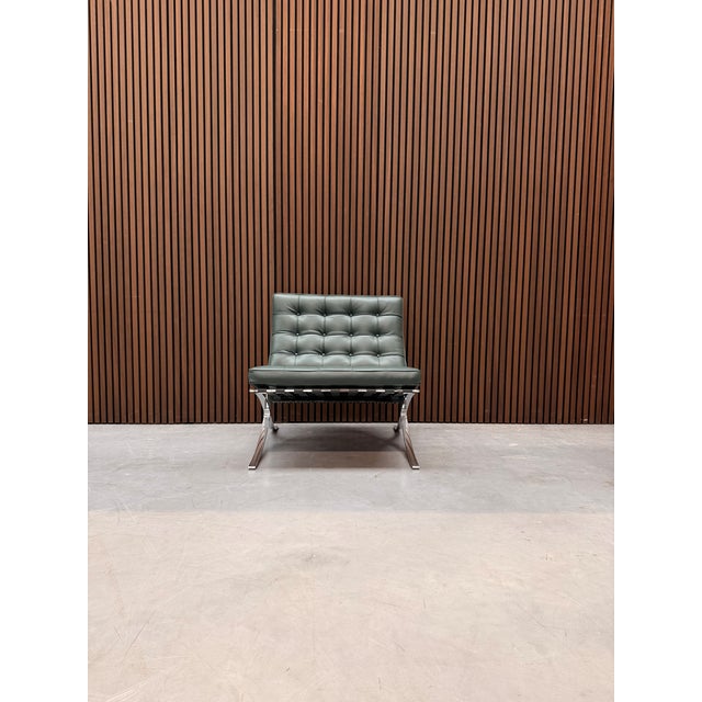 Olive Bauhaus Barcelona Chair in Green Volo Leather by Ludwig Mies van der Rohe for Knoll Inc. / Knoll International, 2010s For Sale - Image 8 of 8