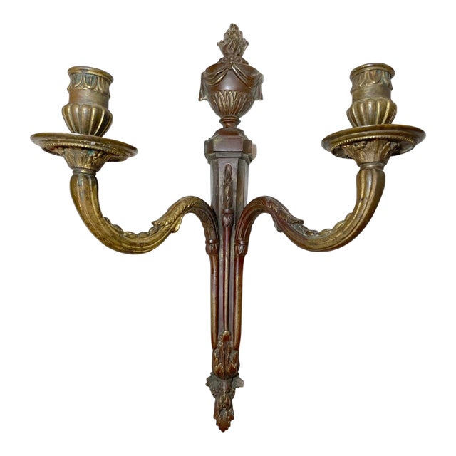 Antique 1800's Neoclassical Ornate Bronze Wall Candle Holder Sconce Fixture For Sale