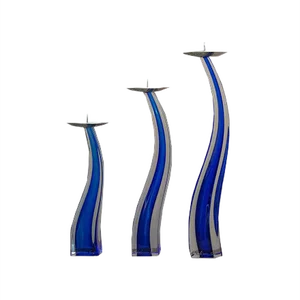 Blue Glass Candlesticks by Giuliano Tosi, 1970s, Set of 3