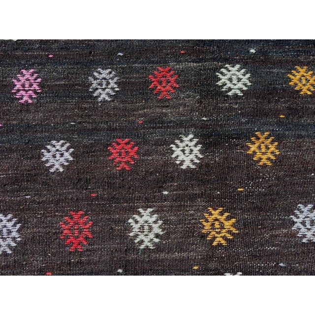 Ebony Mid 20th Century 60s Black Handwoven Turkish Tribal Kilim Wool Area Rug For Sale - Image 8 of 11