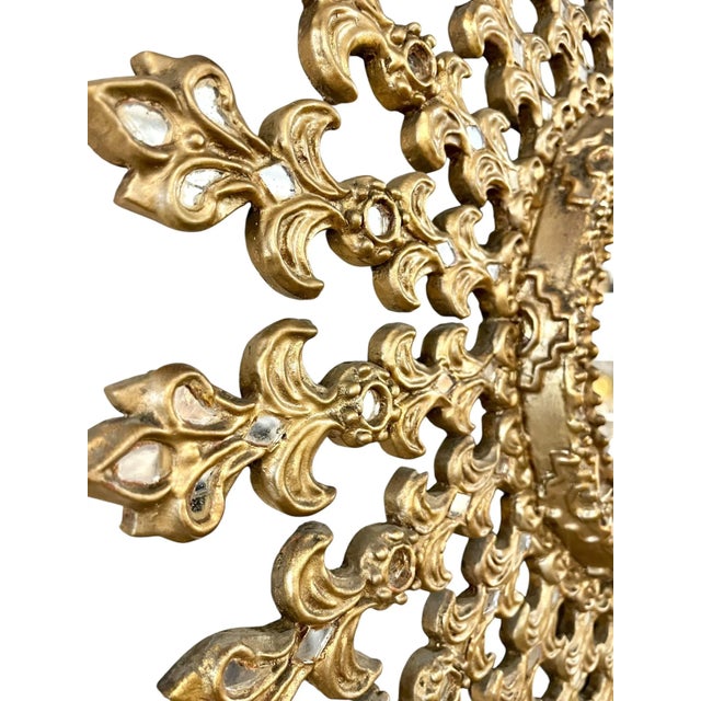 Large Mid-Century Peruvian Giltwood Sunburst Mirror With Intricate Carved Detail For Sale - Image 11 of 18