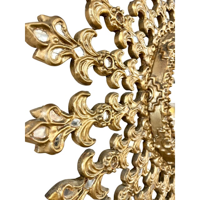 Large Size Mid Century Carved Gilt Wood Sunburst Mirror For Sale - Image 12 of 18