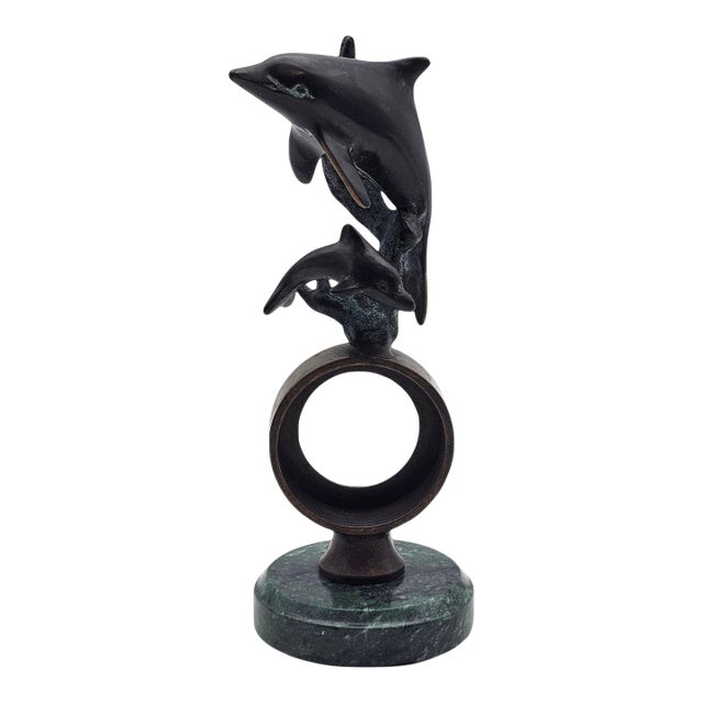 Modernist Bronze Dolphin Sculpture on Marble Base, 8" For Sale