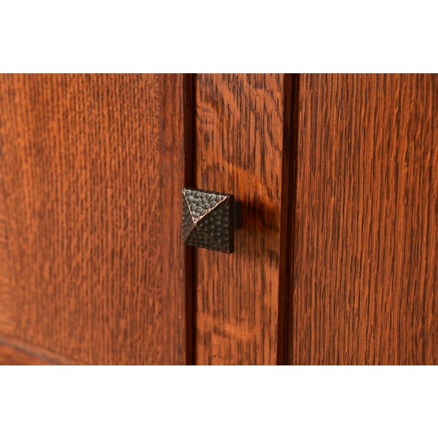 Brown Stickley Harvey Ellis Collection Arts & Crafts Inlaid Oak and Leaded Glass Bookcase With Drop Front Secretary Desk For Sale - Image 8 of 18