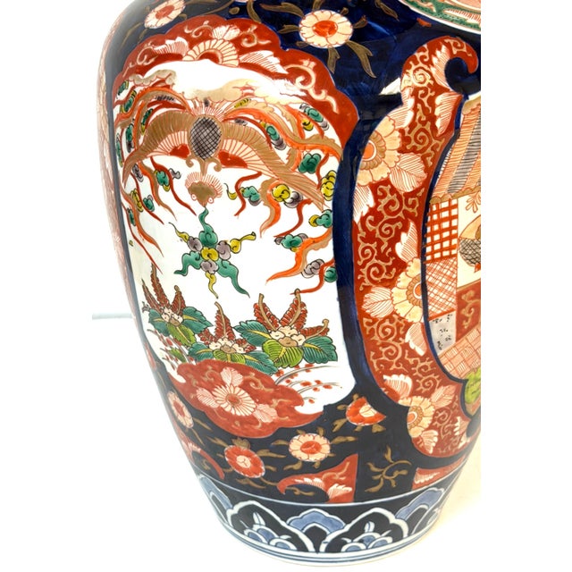 Mid-Century Modern Large Meiji Period Imari Porcelain Garden Landscape Vase, Attributed to Fukagawa For Sale - Image 3 of 16
