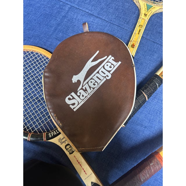 Vintage Collection of Spalding and Slazenger Wooden Tennis Rackets With Clamp For Sale In Atlanta - Image 6 of 7
