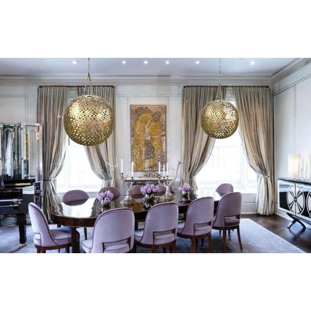 Gold-Tone Metal Spheres, 15” Decorative Pair for Hanging or Stacking For Sale - Image 9 of 11