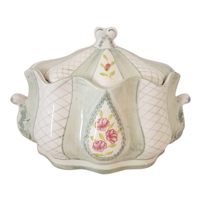 1940s "Gear" Italian Ceramic Covered Vegetable Bowl For Sale