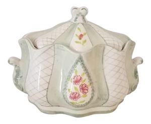 1940s "Gear" Italian Ceramic Covered Vegetable Bowl