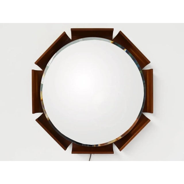 1960s Italian Backlit Mirror in Curved Rosewood Plywood by Isa Bergamo, 1968 For Sale - Image 5 of 5