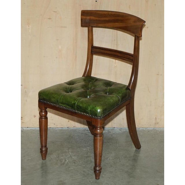 Four Fine Antique Victorian Green Leather Hardwood Chesterfield Dining Chairs 4, 1880, Set of 4 For Sale - Image 13 of 18