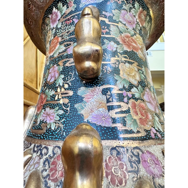 Ceramic Vintage 36" Chinese "Royal Satsuma" Style Palace Floor Vase With Stand For Sale - Image 7 of 10