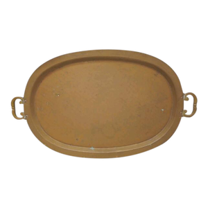 Antique Russian 22" Copper Serving Tray Huge Oval Hammered Brass Handles Patina Aged