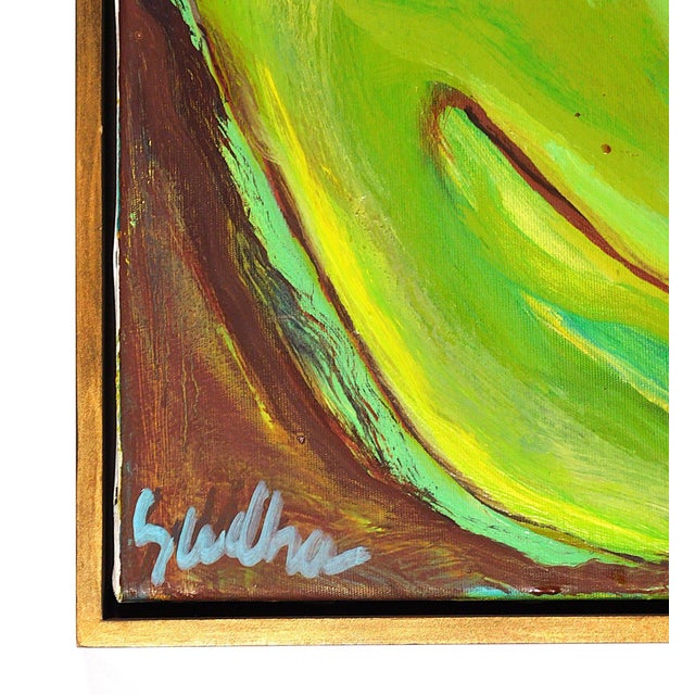 Sudha Punshi (Indian, 20th/21st C.), “Quest”, Oil On Canvas, abstract painting of figure near tree, part of a group of...
