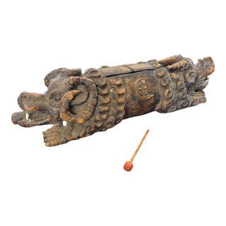 1950s Mexican Slit Drum Teponaztli Traditional Percussion Drum Hand Carved Art Aztec For Sale