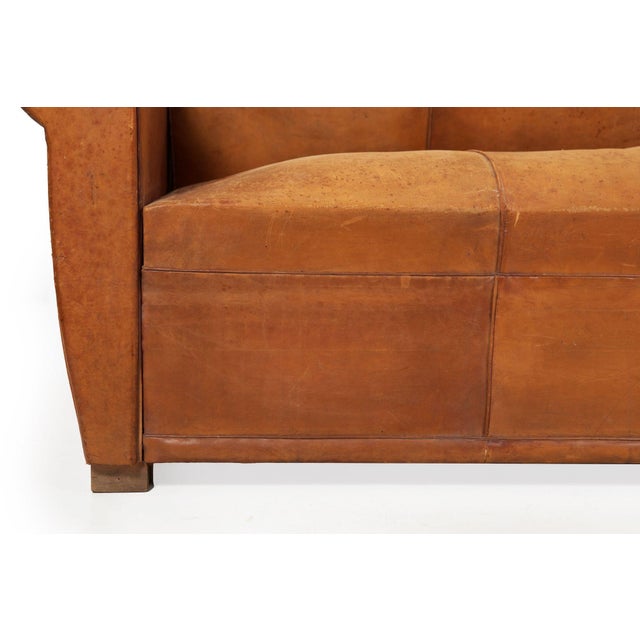 1930s French Antique Art Deco Worn Leather Sofa, Converts to Bed Chairish