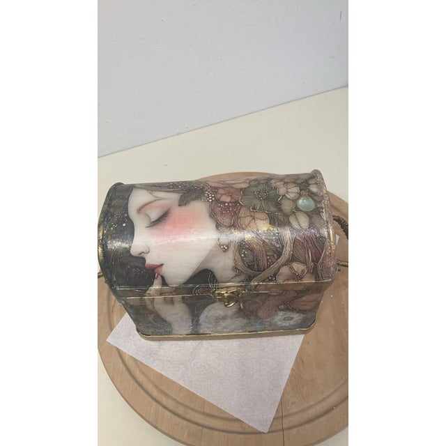 One of a kind, hand painted and embellished decorative box. Entitled “Pensive Moments”.