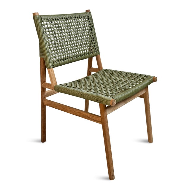 Contemporary Outdoor Green Woven Teak Dining Chair For Sale - Image 3 of 8