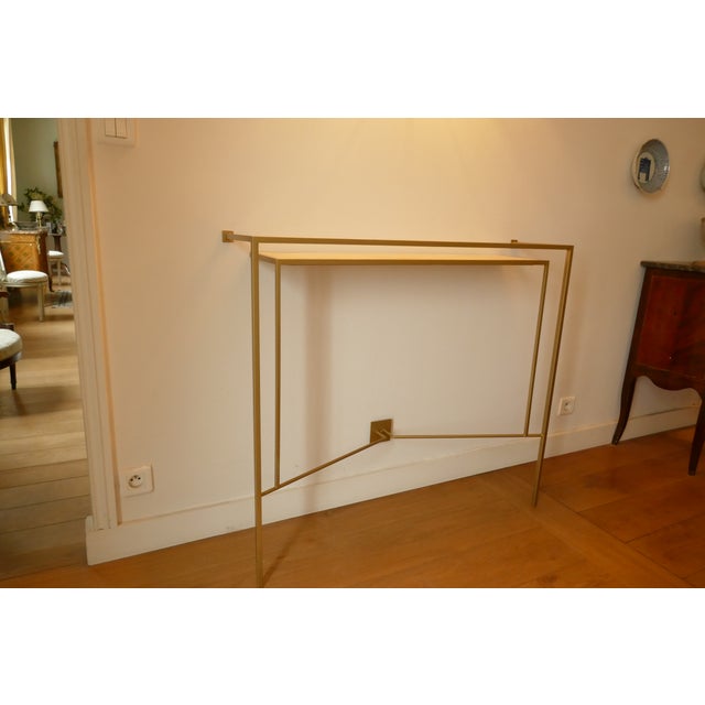 Gold Patinated Console Table with Sycamore Shelf by Aymeric Lefort For Sale - Image 6 of 16