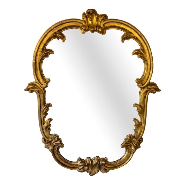 Antique 19th Century Rococo Revival Gilt Gesso Wall Mirror with Scrollwork For Sale