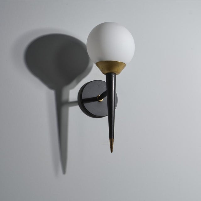 Italian Wall Sconce in Black Steel and Brass, 1950s For Sale - Image 4 of 6