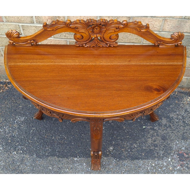 Italian Rococo 19th Century Hand Carved Venetian Demilune Console, Recently Restored For Sale - Image 4 of 11