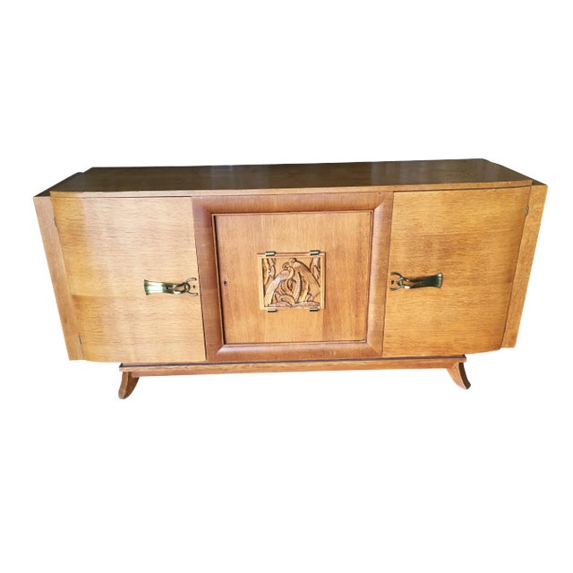 James Mont Style Sideboard W/ Carved Art Sculpture For Sale